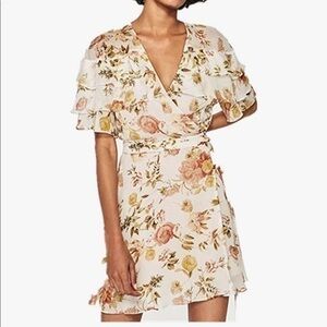 Zara Women's Summer Floral Print V-neck Chiffon Waist Tie Short Sleeve Dress M